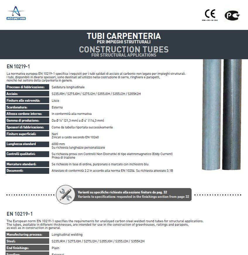 Scheda tecnica - Tubi carpenteria