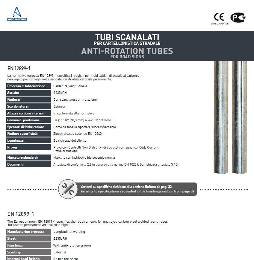 Scheda tecnica - Tubi scanalati